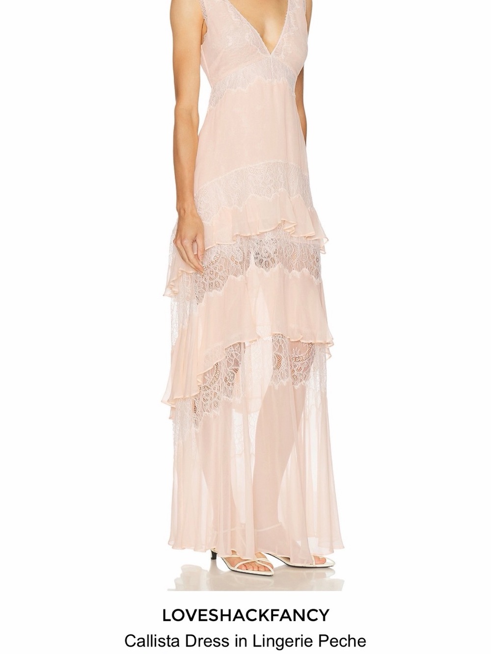 LoveShackFancy Callista Lace Tiered Maxi Dress - Lingerie Peche - Picture 2 of 9